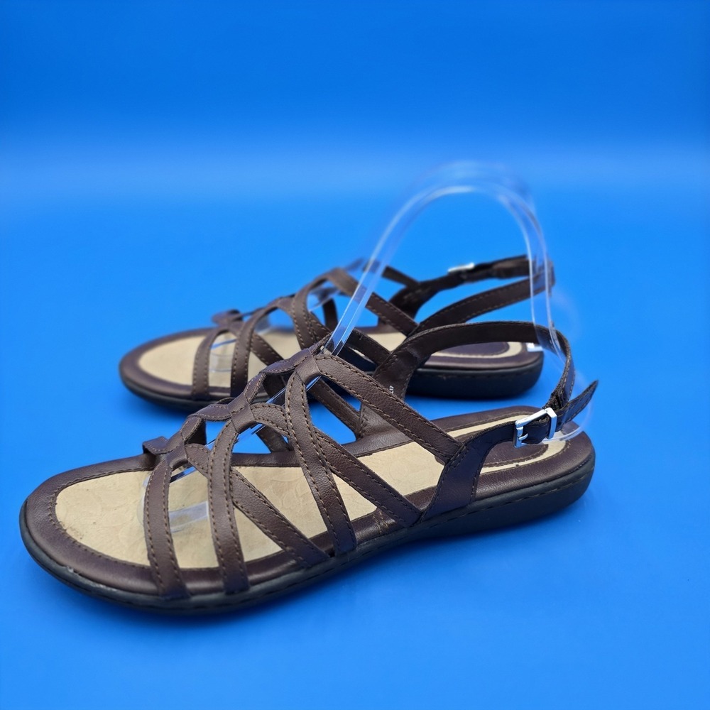 BOC Sandals Womens 8 M Strappy Slingback Flats Brown Buckle Strap